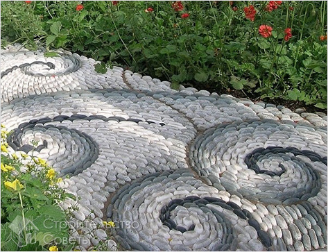 Красивая садовая дорожка с узорами из камней