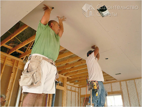 Монтаж гипсокартона на потолок