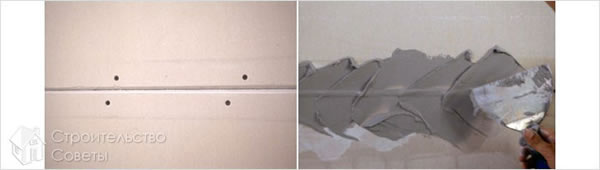 Нанесение шпаклевки на щляпки шурупов