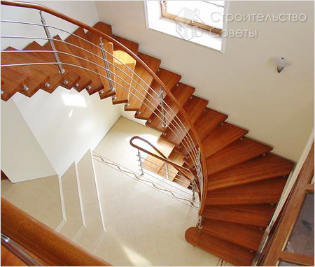 Околостенная деревянная лестница на больцах с винтовой структурой