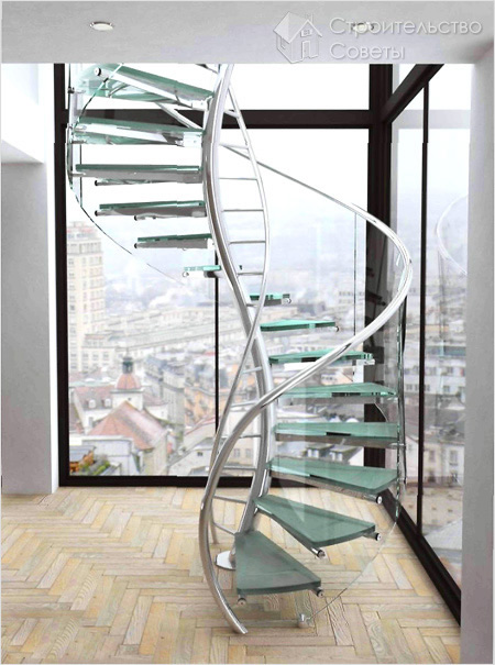 Стеклянная винтовая лестница с перилами