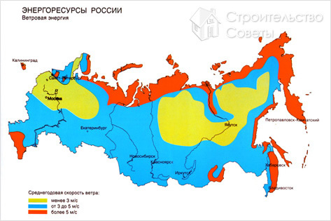 Карта ветроресурсов России