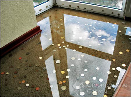 Жидкий линолеум с залитыми монетами
